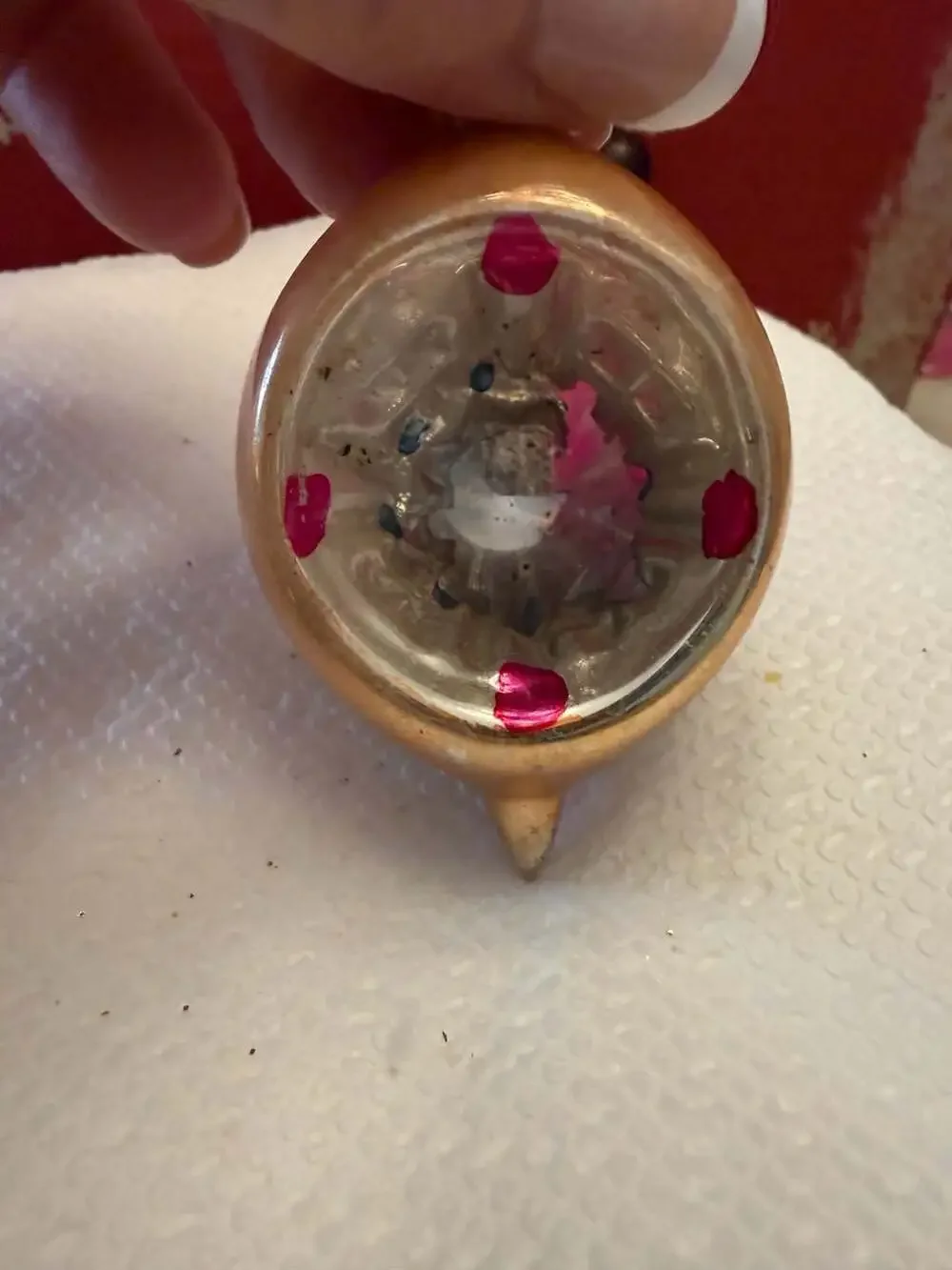 Vintage Polish Mercury Glass Teardrop Indent Reflector Christmas Ornament with M